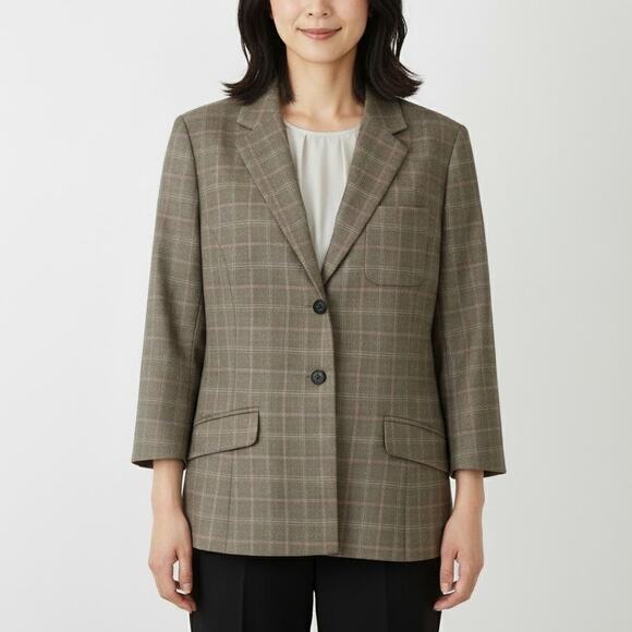 Banana Republic Mocha Brown Plaid Blazer Jacket Size 10 Large Women's - Picture 4 of 4